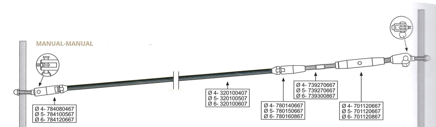 Kit 1 tramo para cable barandilla inox inclinada para poste de pasamano plano