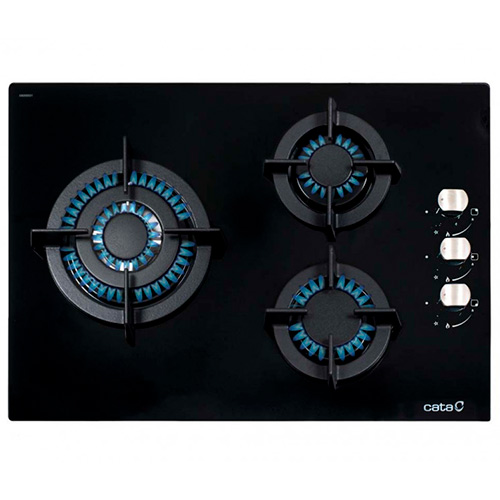 Placas de gas - CATA Encimera Gas CCI 5003 BK 3 Fuegos Cristal Negro
