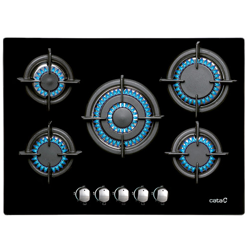 Placas de gas - CATA Encimera Gas L-7005 CI 5 Fuegos Cristal Negro