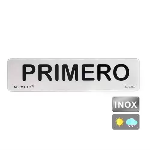 Señal Adhesiva Primero Acero Inoxidable 5x20 Cm  Gris