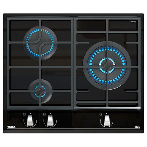 Placas de gas - TEKA Encimera Gas Butano GZC 63310 3F Exact Flame 3 Fuegos Cristal Negro