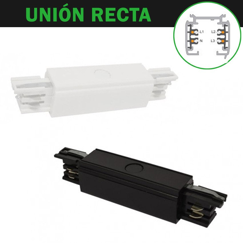 Unión Recta Grande Carril Trifásico Blanco / Negro