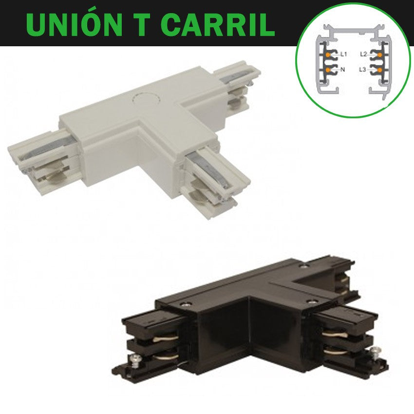 Unión T Carril Trifásico Blanco / Negro