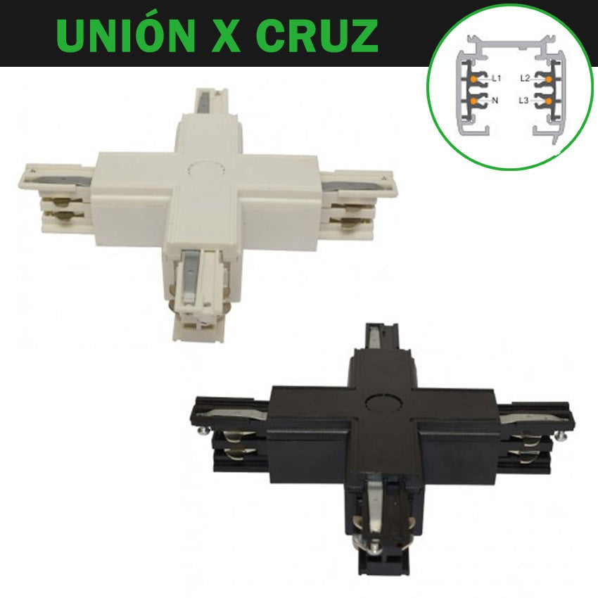 Unión X Cruz Carril Trifásico Blanco / Negro
