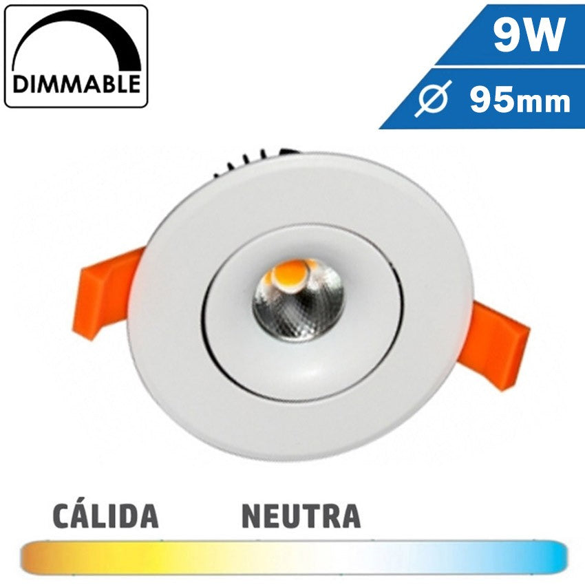 Empotrable COB 9W 95mm Regulable Redondo Blanco Basculante