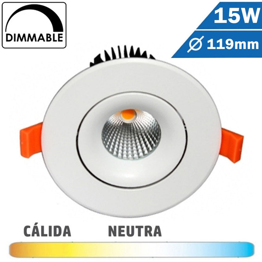 Empotrable COB 15W Regulable 119mm Diam Redondo Blanco Basculante