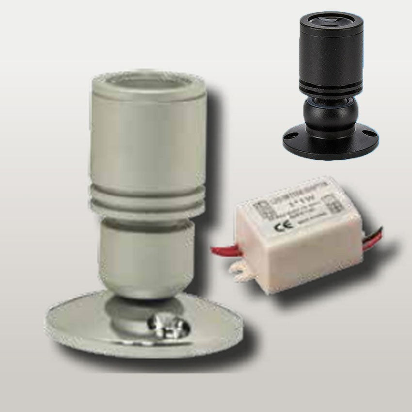 Foco LED Mini Vitrina Joyas 45mm 1W Cromo / Negro