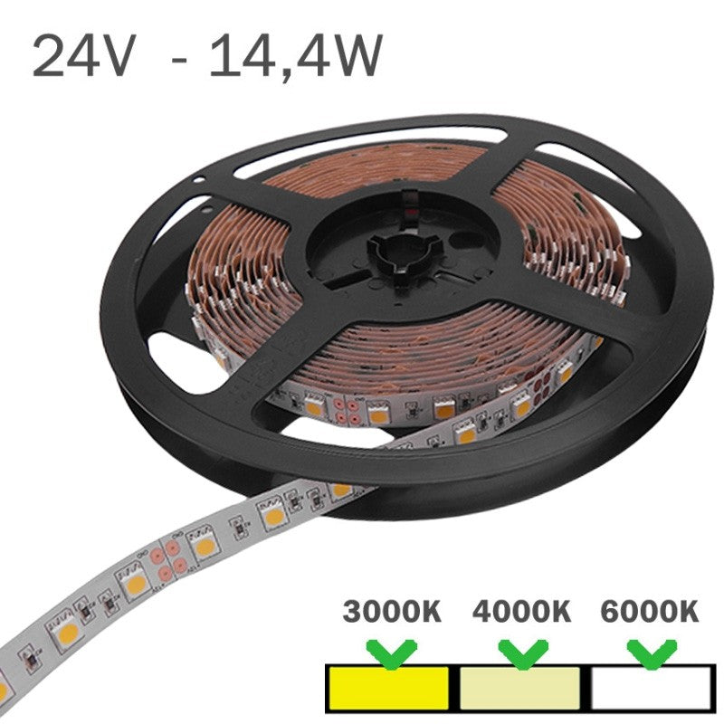 Tira LED 24V 14,4W 60 LEDs/m Rollo Eco 5 Metros