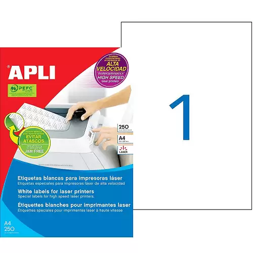 Etiquetas Adhesivas Imprimibles 210 X 297 Mm 250 Hojas  Blanco
