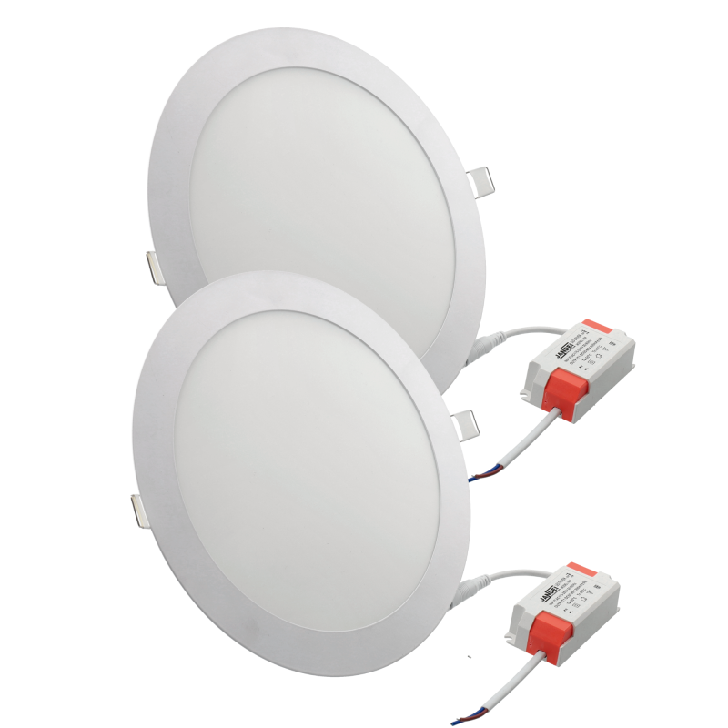 2x Downlight led 18W redondo empotrar 6000K, aluminio aro blanco mate, para hueco 200-205mm