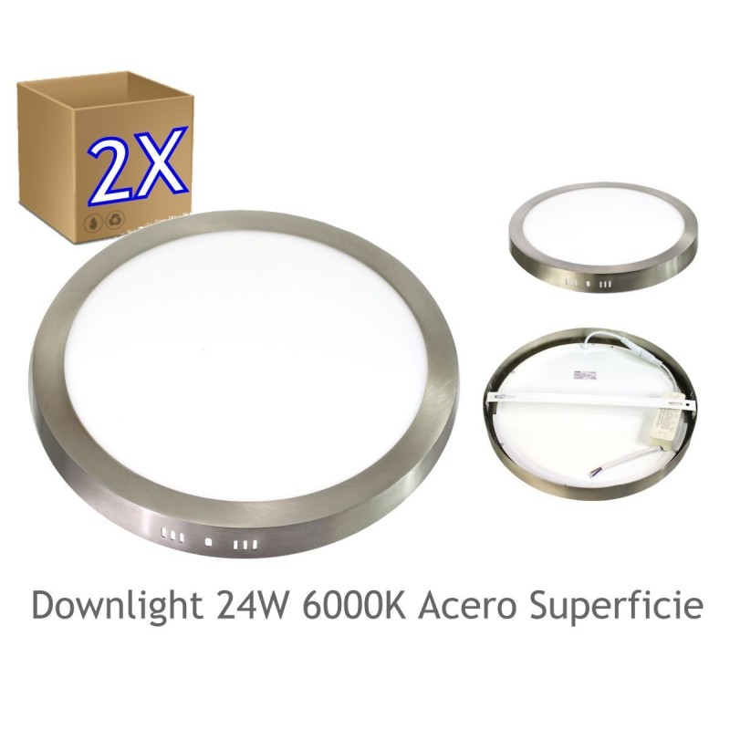 2x Downlight led 24W 6000K redondo superficie acabado acero