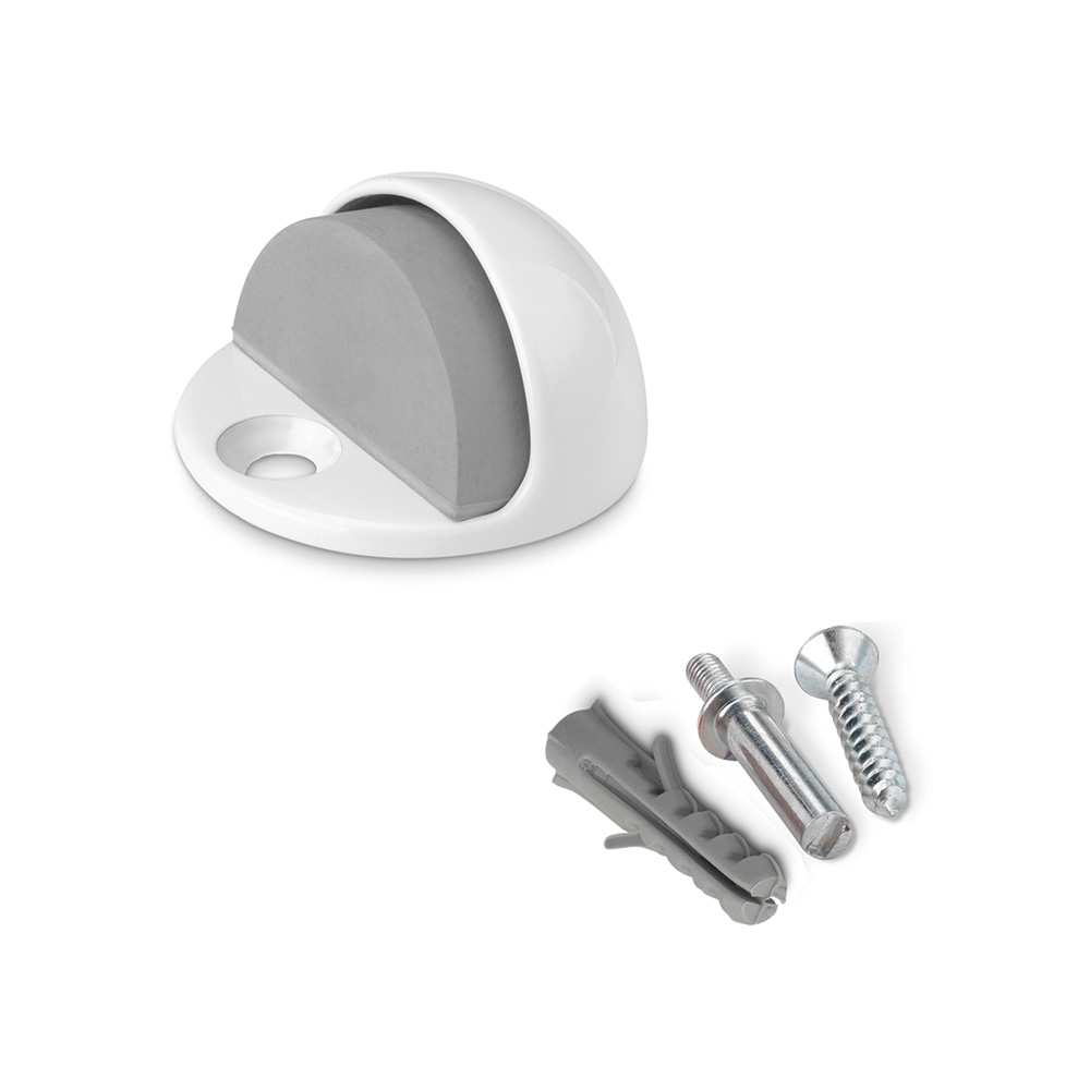 Tope de puerta metálico con tornillo . blanco
