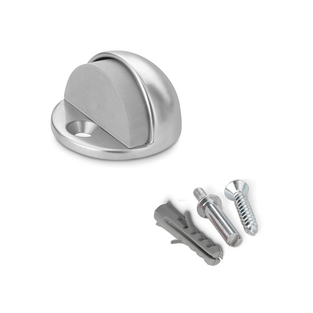 Tope de puerta metálico con tornillo . cromo mate