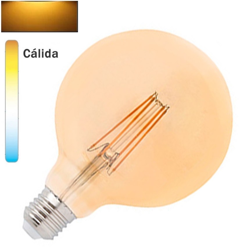 Bombilla LED E27 Globo G95mm Filamento Ámbar 6W