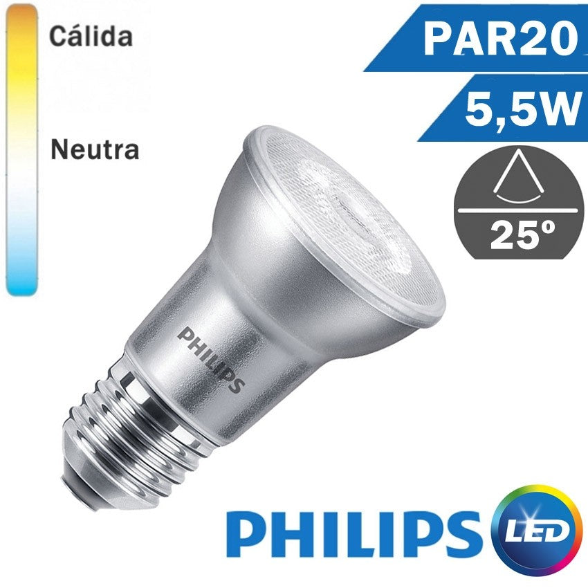 BOMBILLA LED E27 PHILIPS PAR20 5,5W 25º