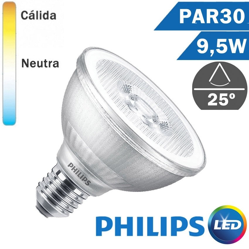 BOMBILLA LED E27 PHILIPS PAR30 9,5W 25º