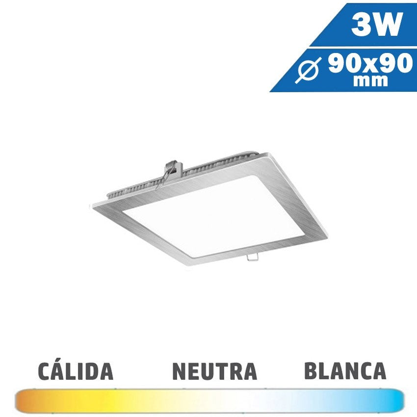 Panel LED Cuadrado Níquel 3W 90 x 90 mm