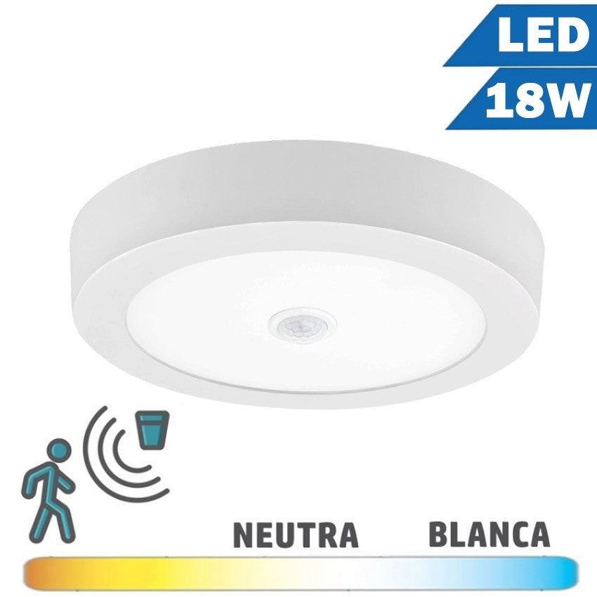 Plafón LED 18W Blanco 230mm Detector Movimiento