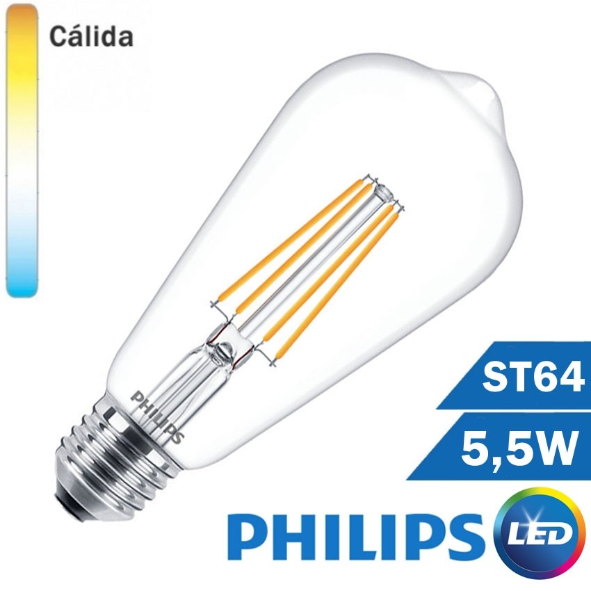 BOMBILLA LED E27 PHILIPS 5,5W ST64 CLARA