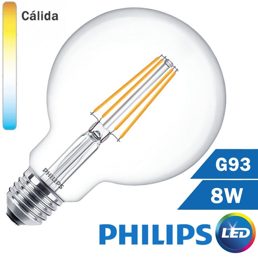 BOMBILLA LED E27 PHILIPS 8W G93 CLARA GLOBO