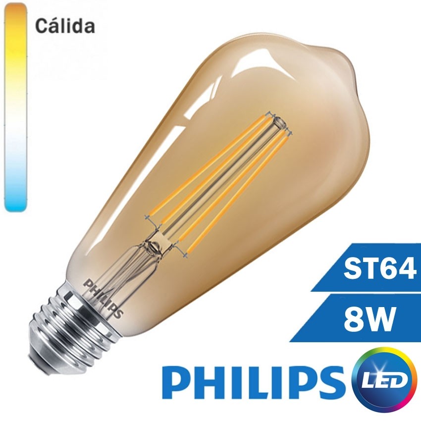 BOMBILLA LED E27 PHILIPS 8W ST64 CLÁSICA GOLD