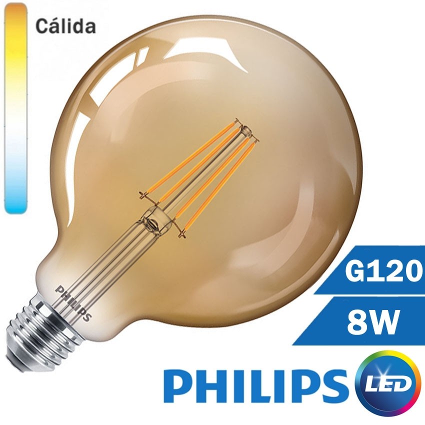 BOMBILLA LED E27 PHILIPS 8W G120 CLÁSICA GOLD