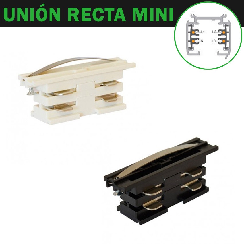 Unión Recta Empalme Carril Trifásicos Blanco / Negro