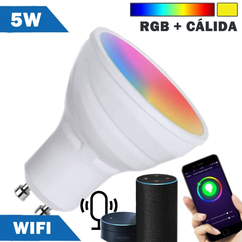 BOMBILLA LED SMART WIFI GU10 5W RGB + CÁLIDA