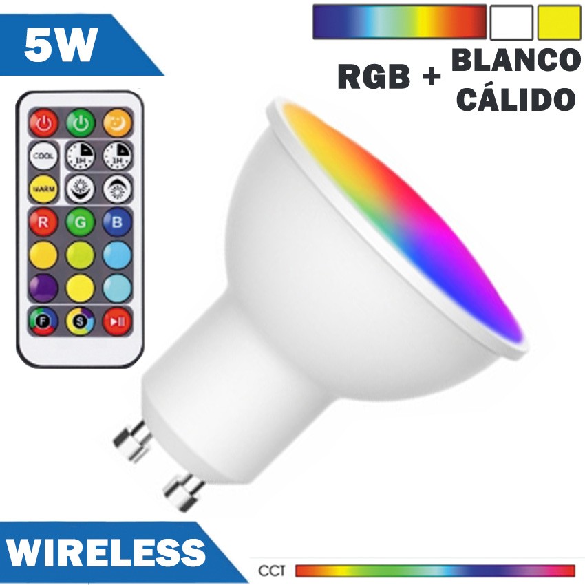 Bombilla LED Inalámbrica GU10 5W RGB Con Mando