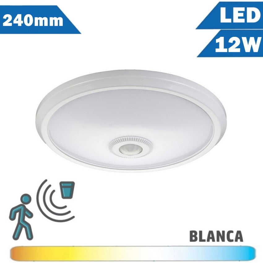Plafón LED 12W 240mm Detector Movimiento Superficie Redondo
