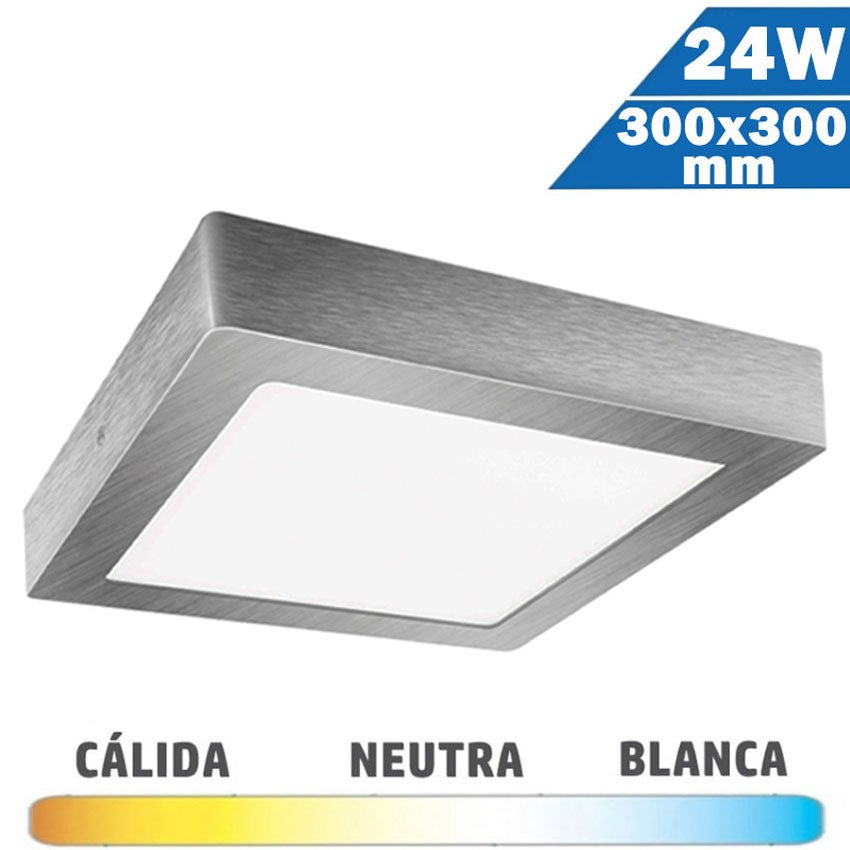 Plafón Superficie LED Cuadrado Níquel 24W 300x300mm