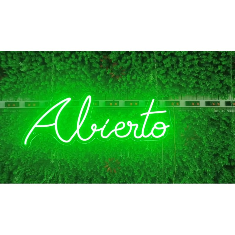 Abierto verde 70*25cm letreros de neón silicona luz LED alimentado por USB
