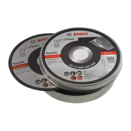 Disco de corte recto bosch 115 x 1 mm inox rapido - lata 10 discos