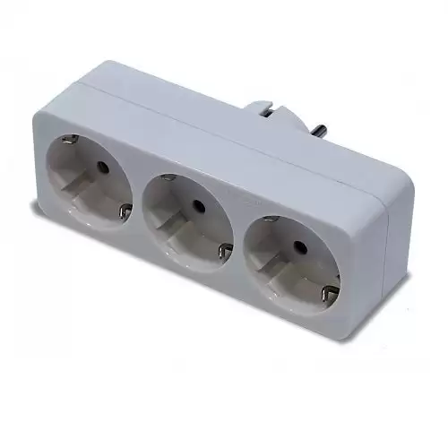 Adaptador Triple Schuko TT Frontal 16A  Blanco