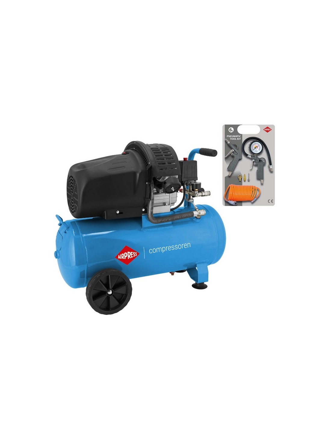 AIRPRESS Compresor de aire HL 425-50 doble pistón con juego de accesorios neumáticos