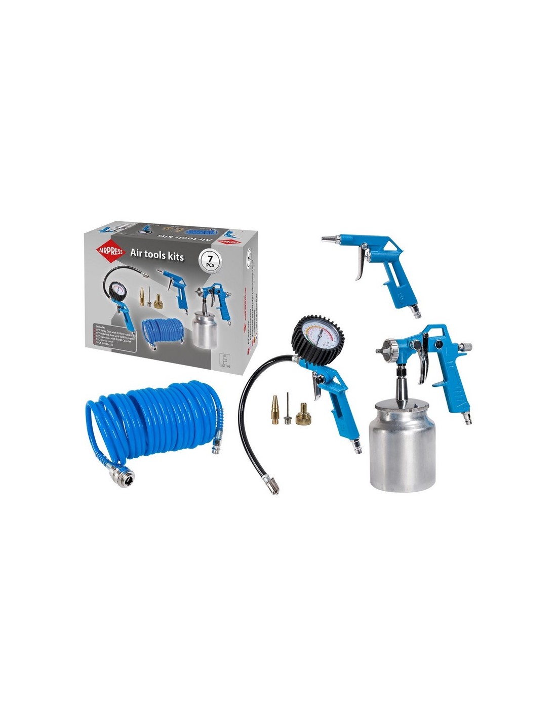 AIRPRESS Juego de herramientas neumáticas Euro 7 piezas