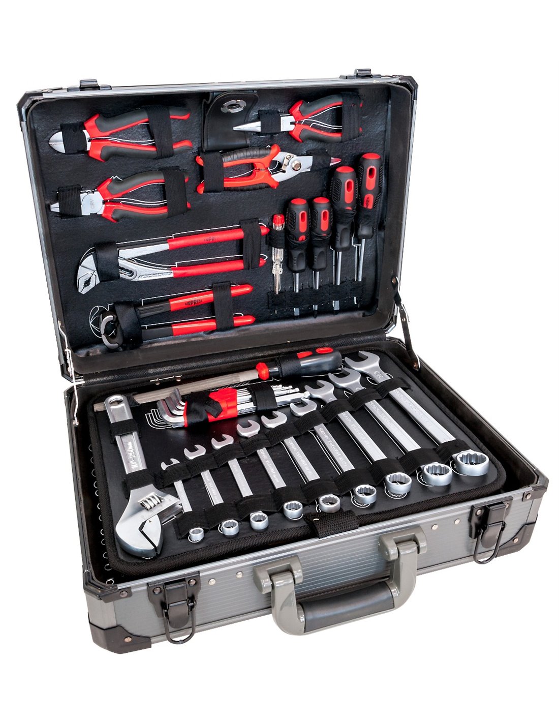 AIRPRESS Maletín de aluminio con kit de 127 herramientas de acero cromo-vanadio