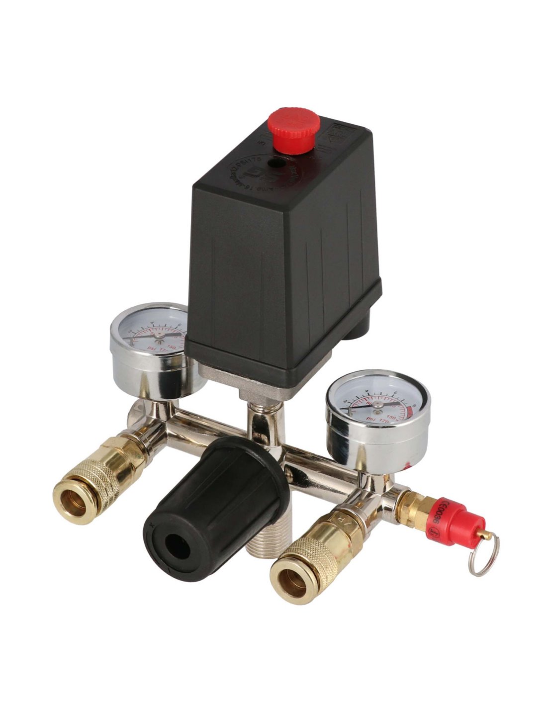 AIRPRESS Regulador de presión con presostato, 2 manómetros y 2 acoplamientos rápidos