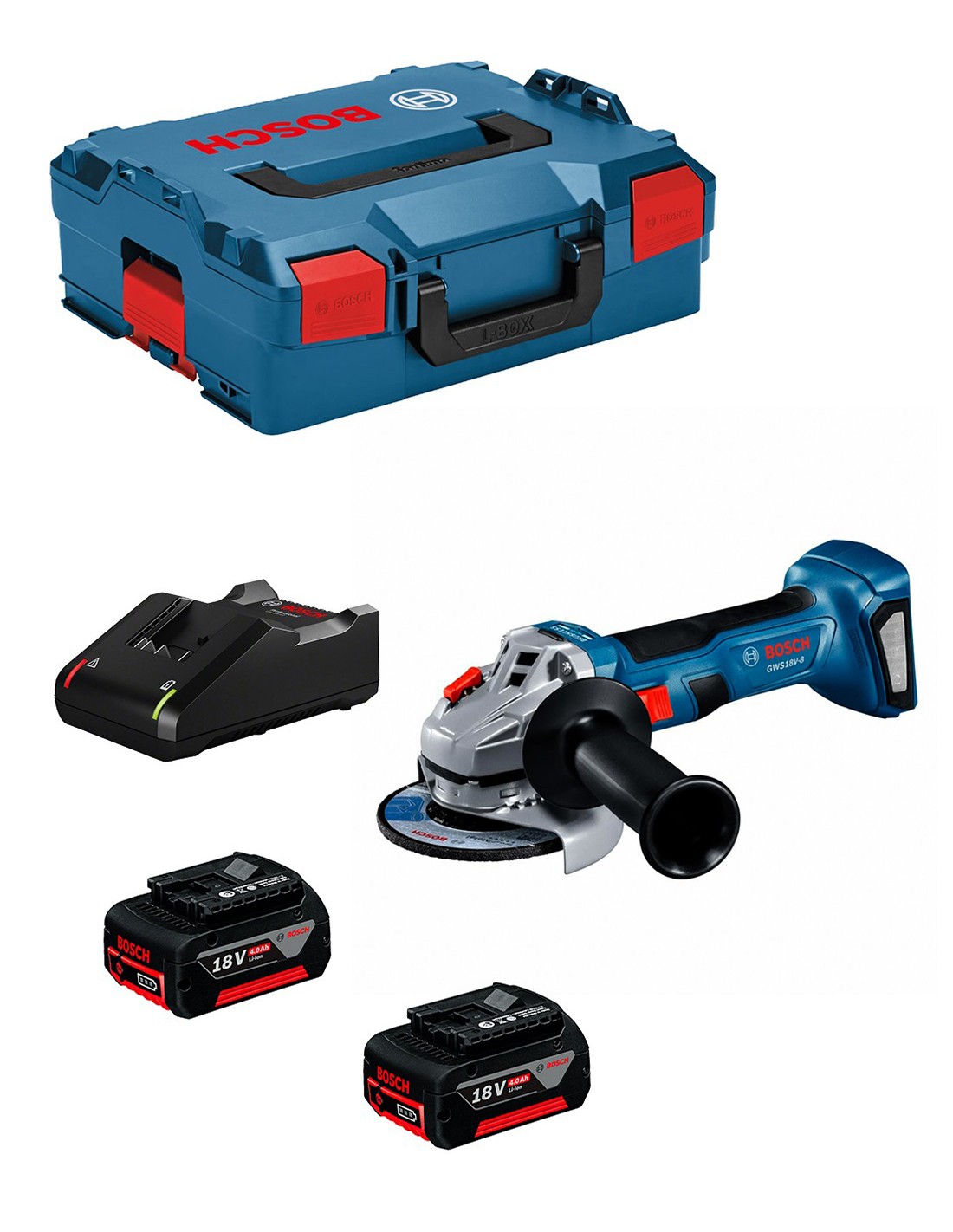 BOSCH GWS 18V-8 125mm (2 x 4,0 Ah + GAL 18V-40 +