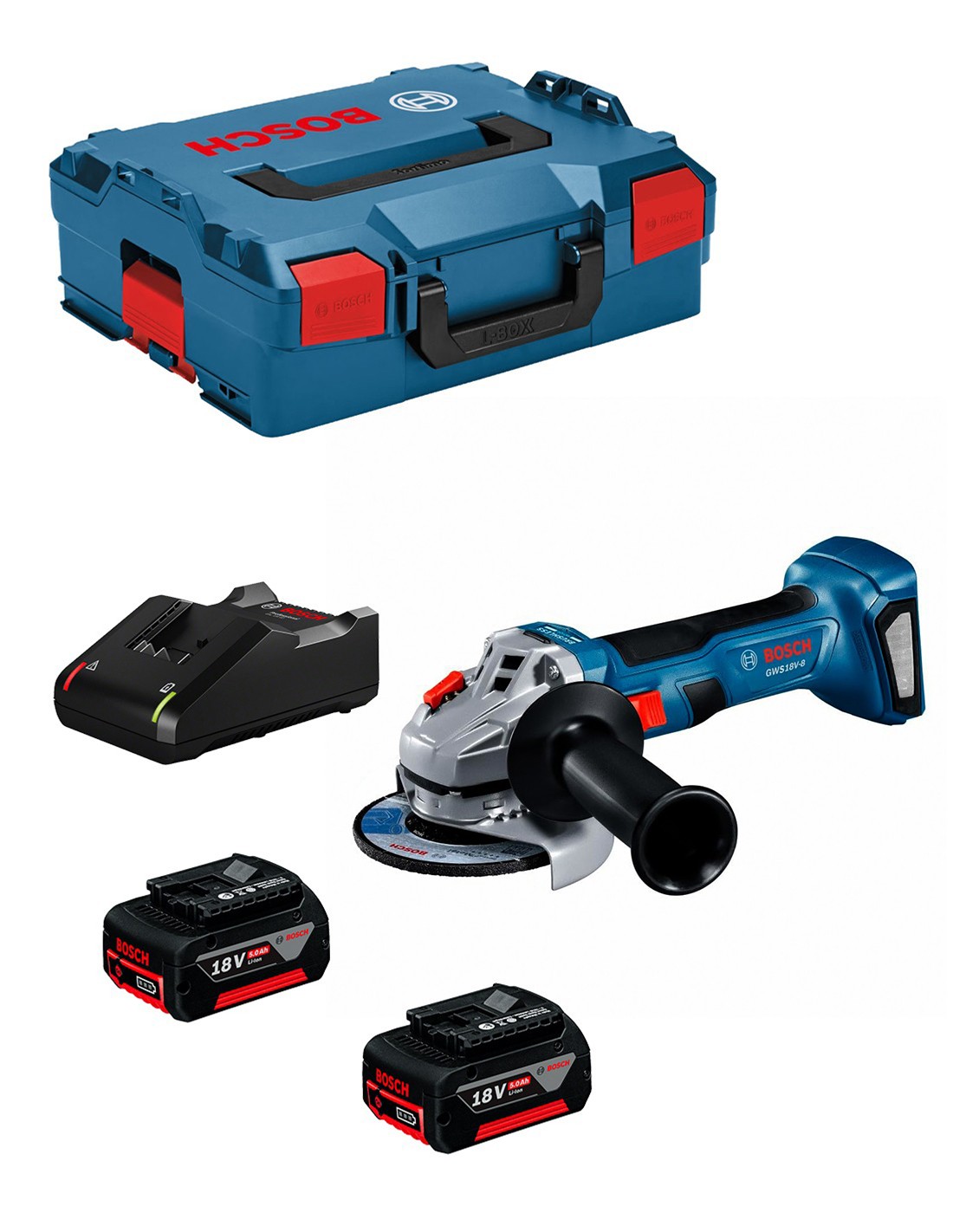 BOSCH GWS 18V-8 125mm (2 x 5,0 Ah + GAL 18V-40 +
