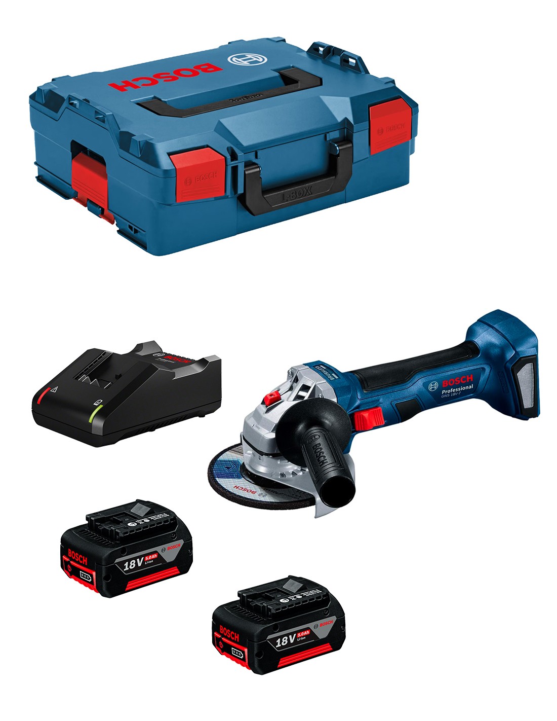 Amoladora Angular BOSCH GWS 18V-7 (2 x 5,0 Ah + GAL18V-40 + L-Boxx 136)