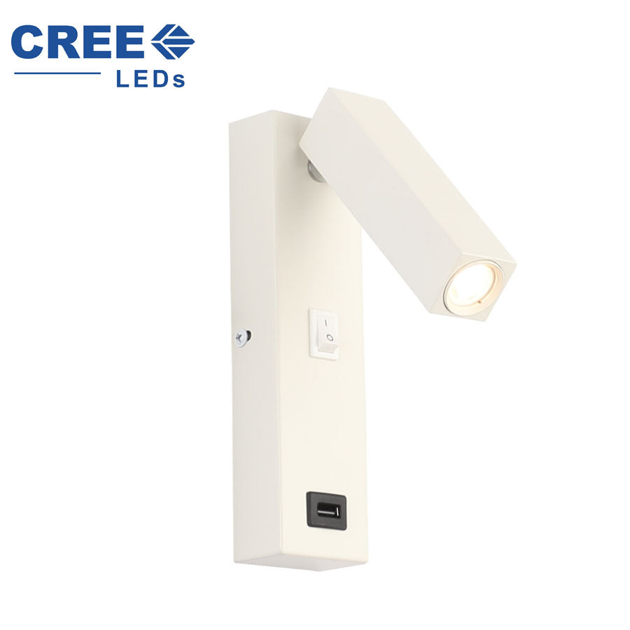 Aplique Lector Orientable LED 3W con USB Blanco