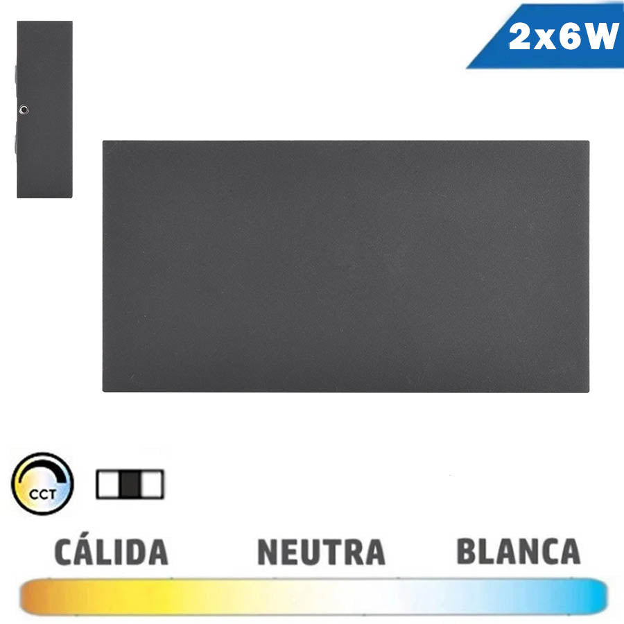 Aplique Pared LED 2 x 6W Exterior IP54 Grafito CCT