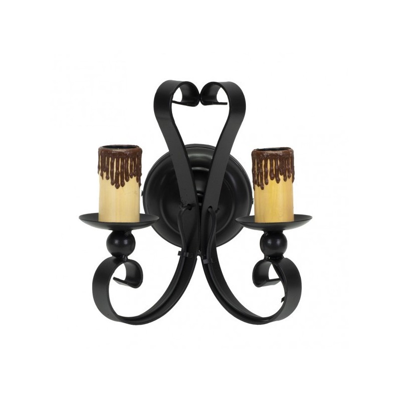 Aplique Rustico 2xe27 Medieval Negro 25x21x16 Cm