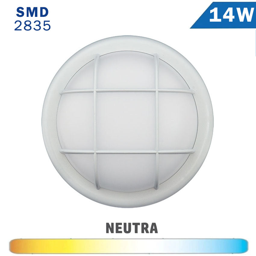 Aplique Superficie LED 14W Rejilla IP54 Redondo Blanco