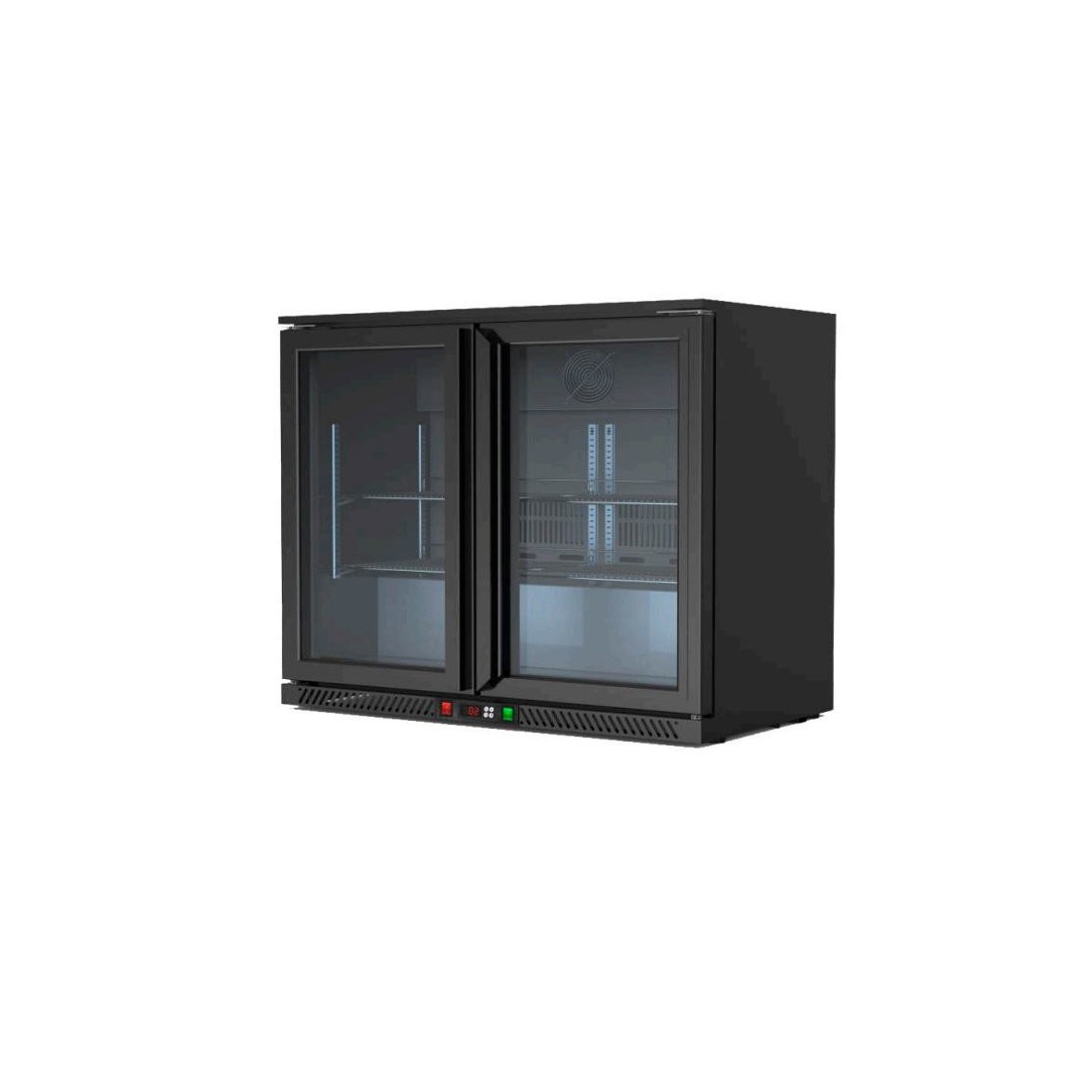 Armario Negro Refrigerado Sobremostrador 2 Puertas Correderas Cristal RB-220HS