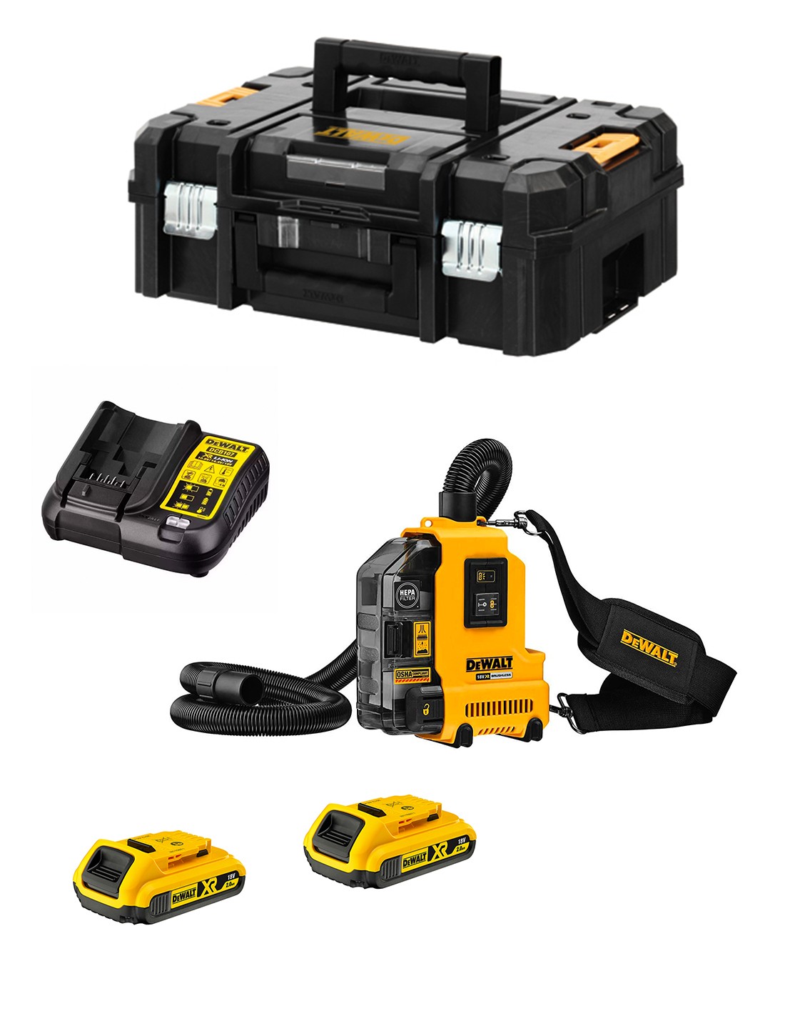 Aspirador DeWALT DWH161D2T-7 (2 x 2,0 Ah + DCB107 + TSTAK II)