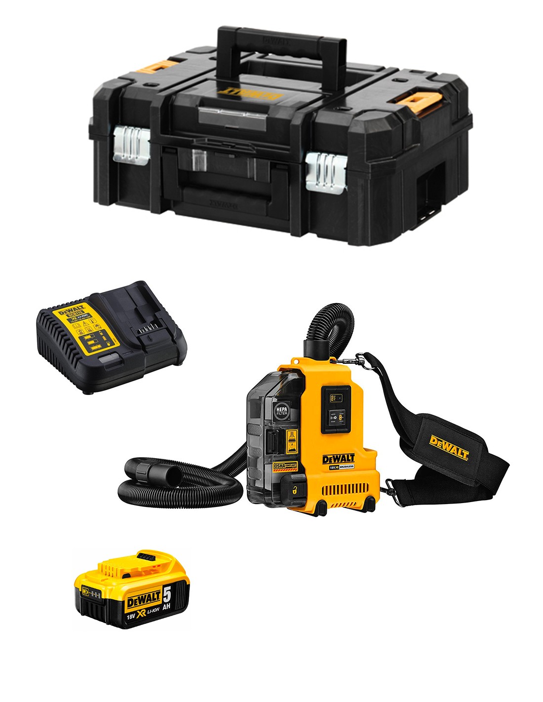 Aspirador DeWALT DWH161P1T (1 x 5,0 Ah + DCB115 + TSTAK II)