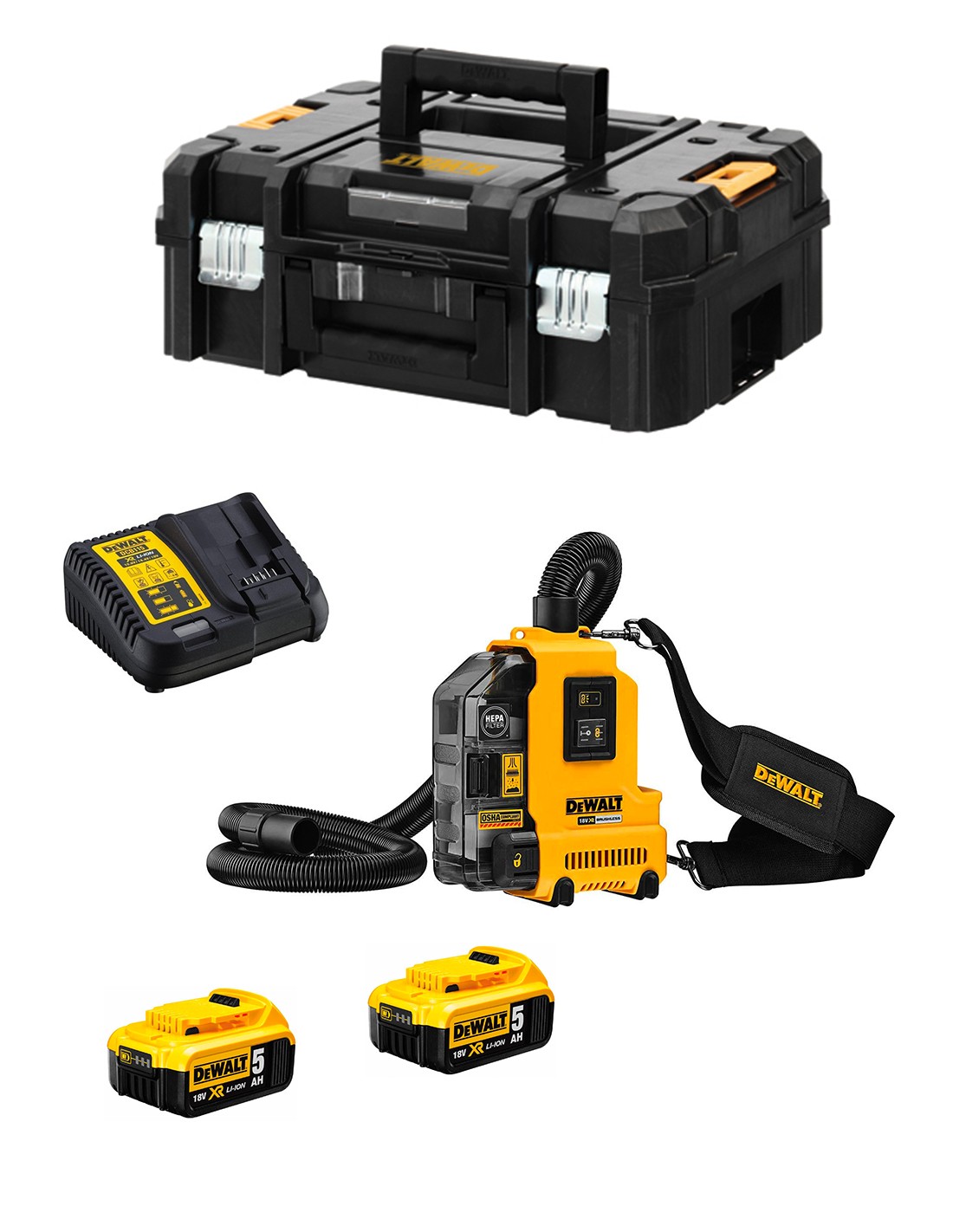 Aspirador DeWALT DWH161P2T (2 x 5,0 Ah + DCB115 + TSTAK II)