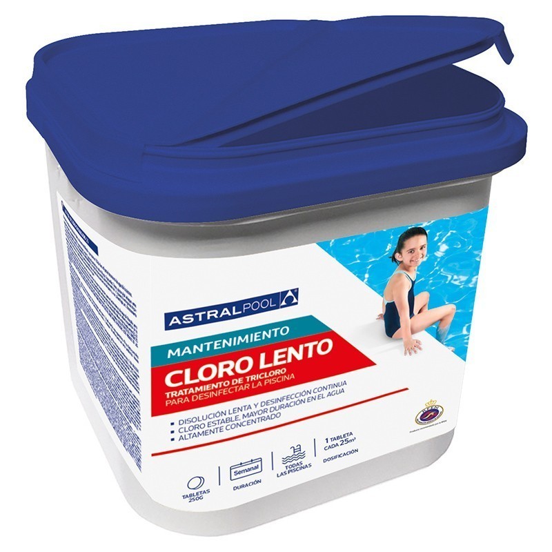 Cloro Lento en Tabletas 250gr ASTRALPOOL (Bote 5Kg)